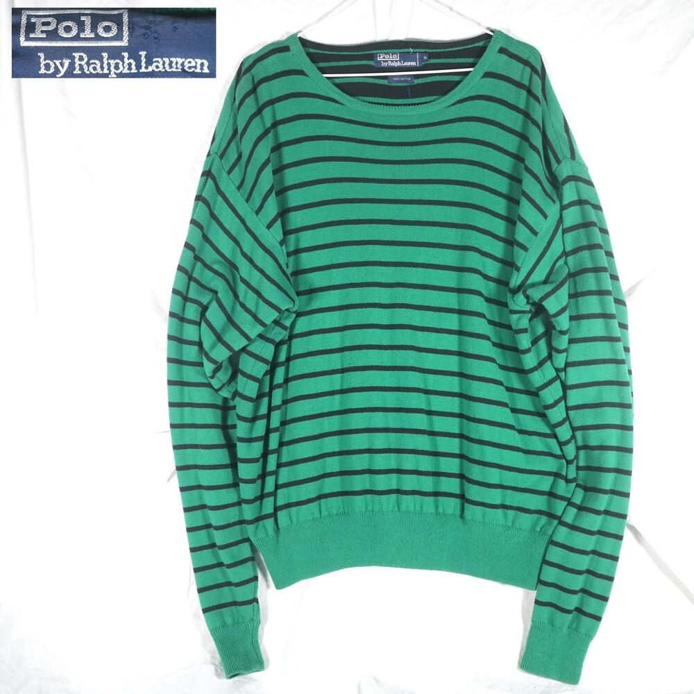 Polo Ralph Lauren Reversible Crewneck Sweater Striped Green Black Mens XL